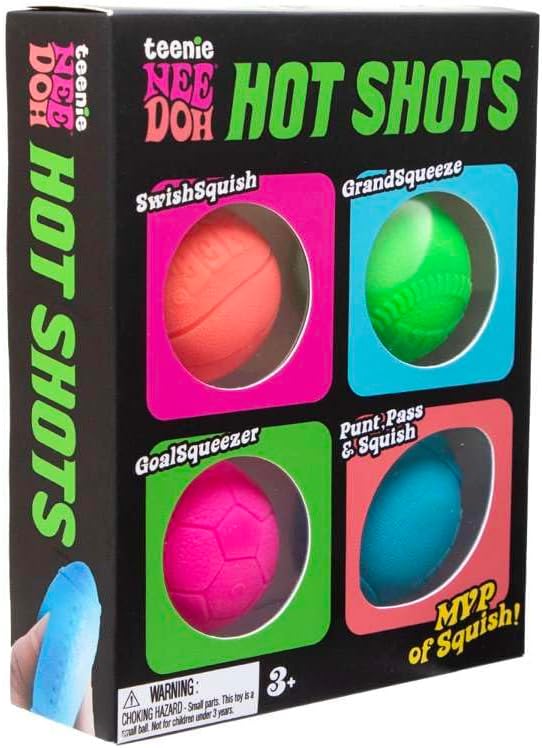 Schylling Hot Shot Teenie 4 Pack - Sensory Squeeze Toy - 1.5" in Diameter - Colors May Vary V0