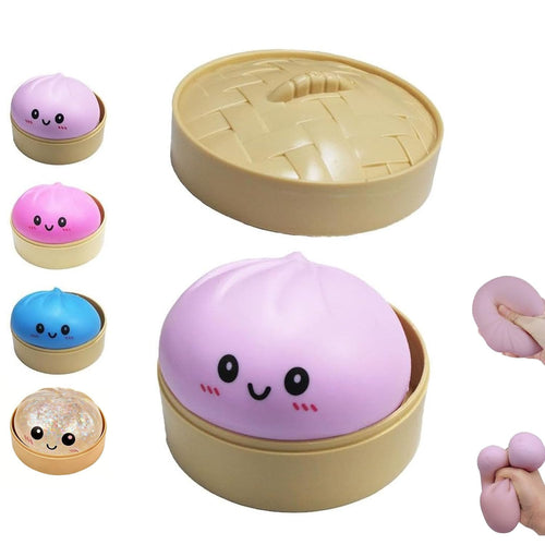 Dumpling Squishies Toy, Giant Glitter Dumpling, Colorful Dumplings Stress Balls Fidget Sensory Toy,Soft Squeeze Decompression Dough with Food Steamer, Stretchy Desk Toys (Purple)