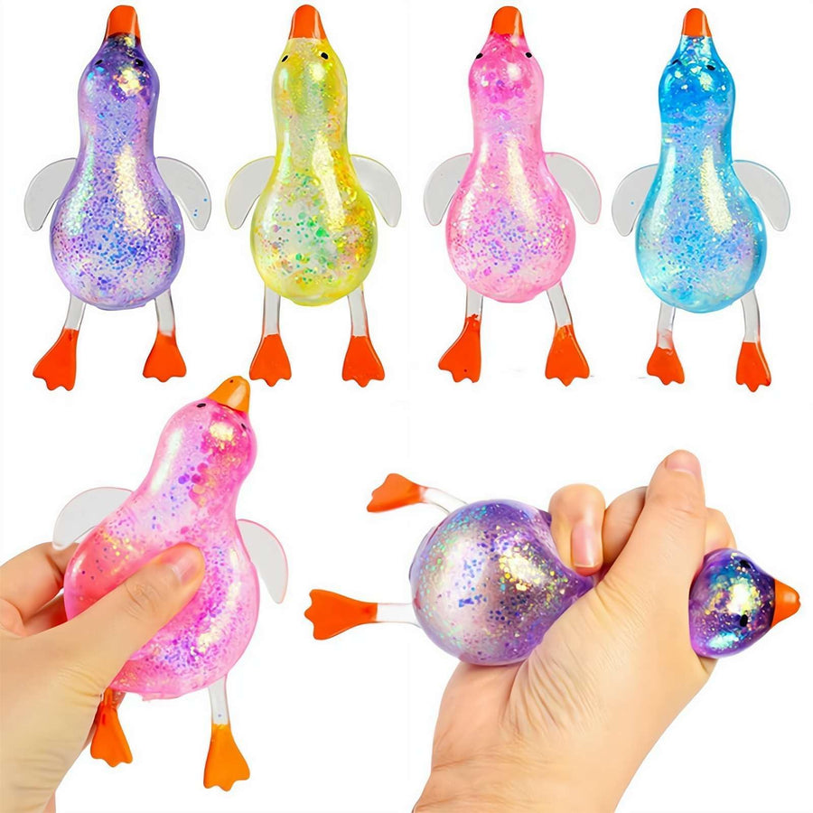 Glitter Duck Squeezes, Soft Cute Stress Relief Ball for Adults & Teens, Fun Decompression Duck Squishies Gift for Office Desk Party Favors Easter Basket Stuffer O8
