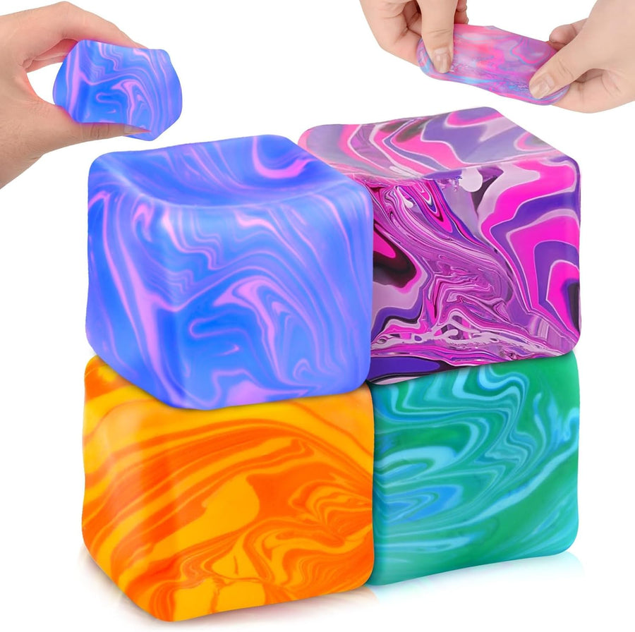 4Pcs -Nice Squishy Cube, Ice Cube Stress Relief Fidget Toys, Squeeze Doh Cube Squishy Fidget Toys for Kids Adults, Sensory Stress Balls for Autism Anxiety Relief (small) A6